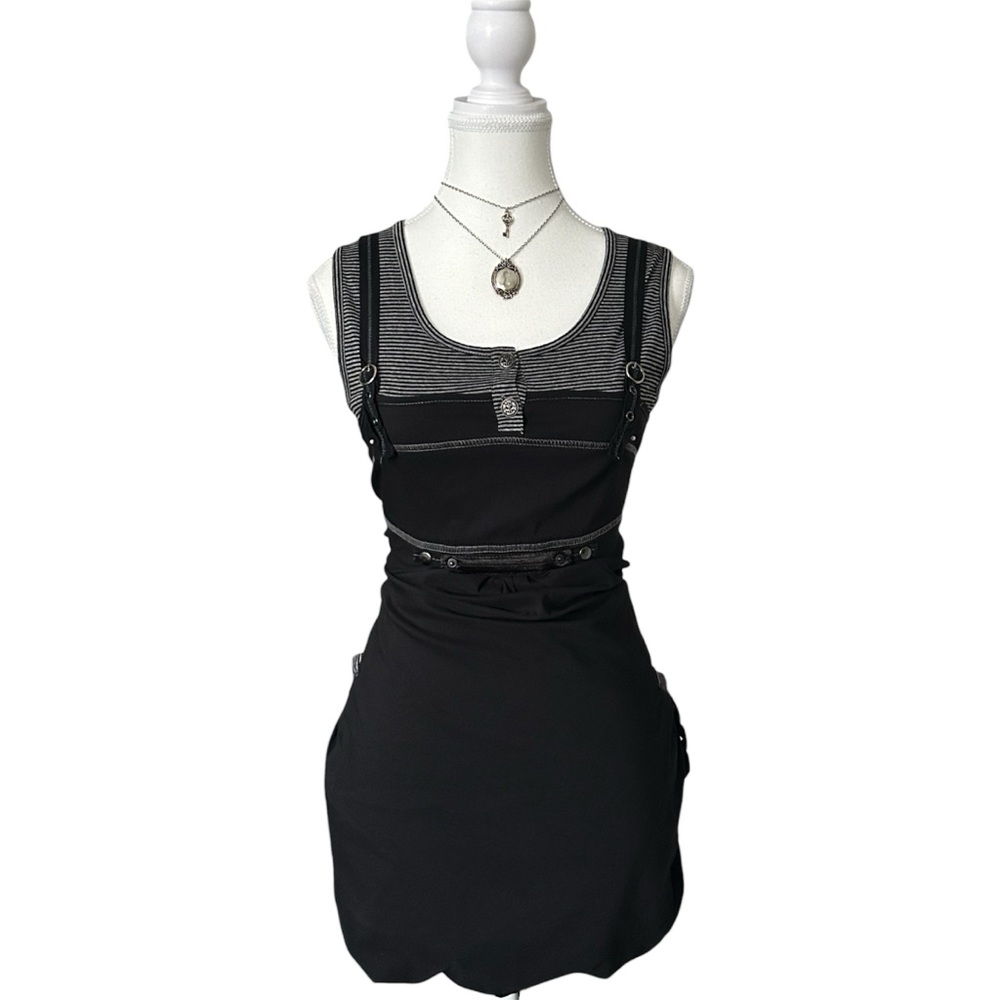 Y2K “Cache Cache” Black Utility Cargo Style Parachute Sleeveless Midi Dress